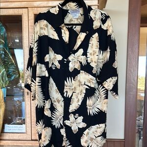 Black and Cream Casual Button Down Shirt with Tropical Print